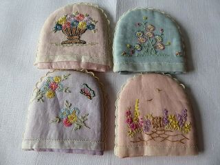 Vintage Hand Embroidered Egg Cosies/covers X4.  Hand Embroidered Organza