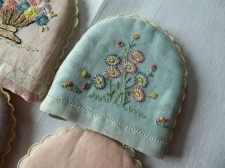 VINTAGE HAND EMBROIDERED EGG COSIES/COVERS X4.  HAND EMBROIDERED ORGANZA 5