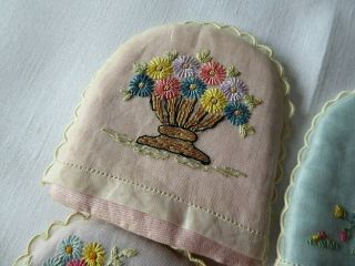 VINTAGE HAND EMBROIDERED EGG COSIES/COVERS X4.  HAND EMBROIDERED ORGANZA 7