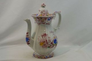 Cleopatra Francis Morley Coffeepot Pink Egyptian Temple Flowers Antique1850