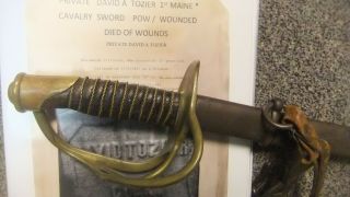 CIVIL WAR SWORD ID D 1ST MAINE CAVALRY AMES WOUNDED,  DIED OF WOUNDS 2