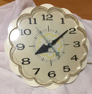 Vintage Off White Wall Clock Ge General Electric Retro Flower Mid - Century Modern