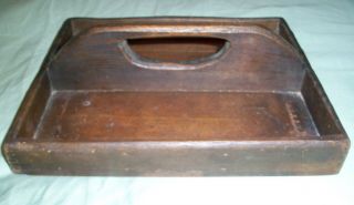 Primitive Antique Wooden Tool Carrier Knife Box Tray Tote Handle Dovetailold