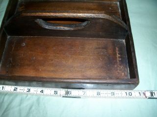 PRIMITIVE ANTIQUE WOODEN TOOL CARRIER KNIFE BOX TRAY TOTE HANDLE DOVETAILOLD 3