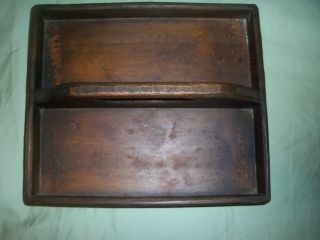 PRIMITIVE ANTIQUE WOODEN TOOL CARRIER KNIFE BOX TRAY TOTE HANDLE DOVETAILOLD 4