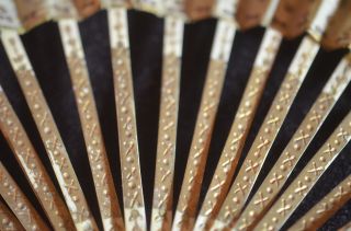 75 OFF ANTIQUE EARLY 19 C FRENCH SILK FAN GOLD COLORED HAND PAINTED RR575 5