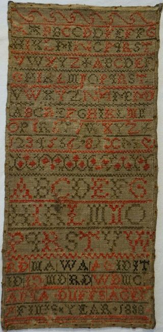 Early 19th Century Alphabet & Family Initials Sampler By Anna Duffs Aged 9 1808