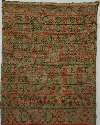 EARLY 19TH CENTURY ALPHABET & FAMILY INITIALS SAMPLER BY ANNA DUFFS AGED 9 1808 2