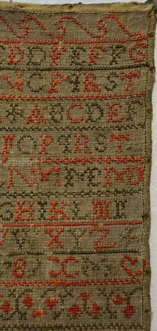 EARLY 19TH CENTURY ALPHABET & FAMILY INITIALS SAMPLER BY ANNA DUFFS AGED 9 1808 5
