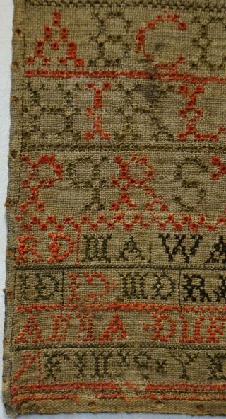 EARLY 19TH CENTURY ALPHABET & FAMILY INITIALS SAMPLER BY ANNA DUFFS AGED 9 1808 6