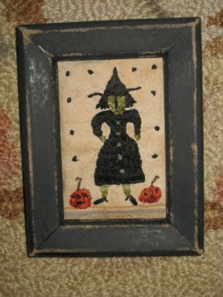 Primitive Tiny Sampler The Witch & Pumpkins Early Look Simple Folk Art Halloween