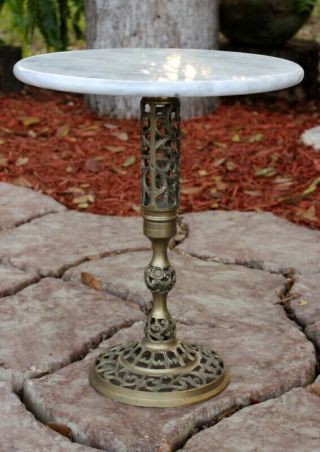 Vintage Marble Top Pedestal Table Brass Base Plant Stand