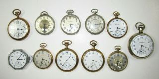 11 Antique Pocket Watches South Bend,  Elgin,  Waltham