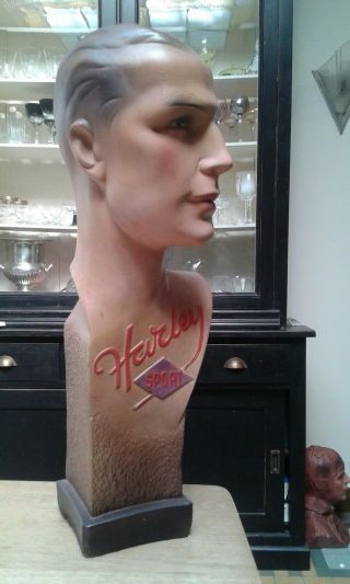 Vintage 1930 male plaster of Paris Mannequin bust head publicity HARLEY SPORT 3