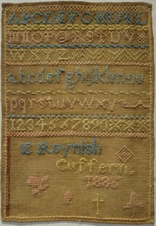 Small Late 19th Century Welsh Alphabet & Motif Sampler By E.  Reynish - 1885