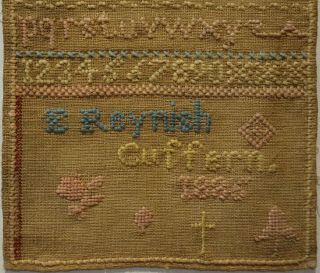 SMALL LATE 19TH CENTURY WELSH ALPHABET & MOTIF SAMPLER BY E.  REYNISH - 1885 3
