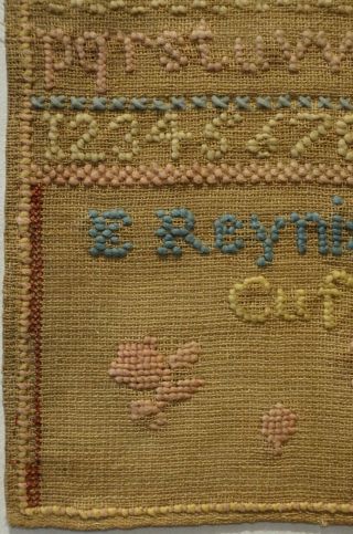 SMALL LATE 19TH CENTURY WELSH ALPHABET & MOTIF SAMPLER BY E.  REYNISH - 1885 6