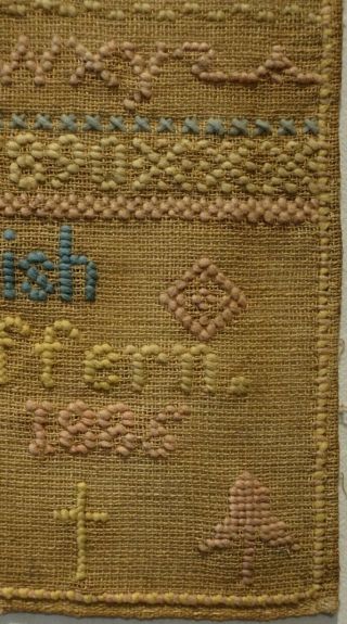 SMALL LATE 19TH CENTURY WELSH ALPHABET & MOTIF SAMPLER BY E.  REYNISH - 1885 7