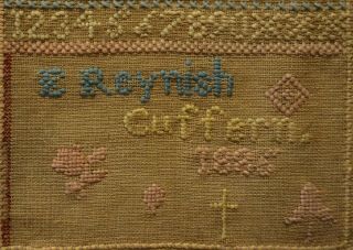 SMALL LATE 19TH CENTURY WELSH ALPHABET & MOTIF SAMPLER BY E.  REYNISH - 1885 8
