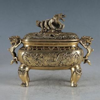 Chinese Rare Brass Dragon Incense Burner Made During The Daming Xuande Ht08