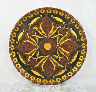 Antique Carved Primitive Folk Art Carved Painted Wood Plate Signed