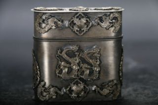 Chinese Old Copper Plating Silver Hand Carved Dragon Tobacco Box B01