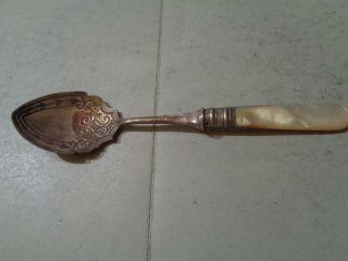 RARE SOLID SILVER / MOTHER OF PEARL OLD SPOON 2