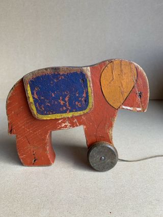 Antique Vintage Elephant Primitive Hand Carved Wooden Figures Folk Art