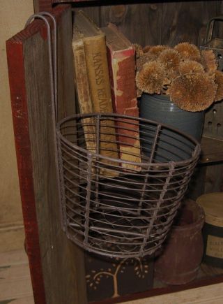 Hanging Metal & Chicken Wire Egg Basket Primitive French Country Farmhouse Decor