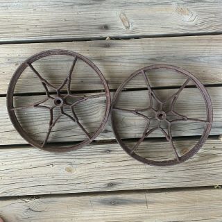 2 Vintage Star Spoke Iron Cultivator Wheels Planet Jr Barn Rustic Farm 11”