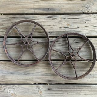 2 vintage star spoke iron cultivator wheels Planet Jr barn rustic farm 11” 2