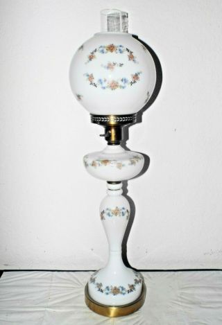 Gone With The Wind Vintage Tall Globed Milk - Glass Floral Display Hurricane Lamp