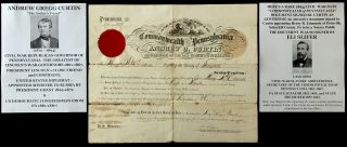 President Lincoln Friend Civil War Governor Congressman Pa Document Signed 1864