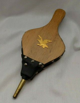 Vintage Eagle Wooden Leather Bellow Fireplace 15 Inches Blower Hand Pump