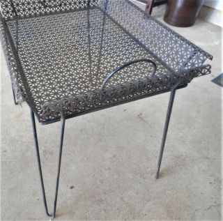 Vintage Wrought Iron Metal Mesh Outdoor Side Table Tray 2