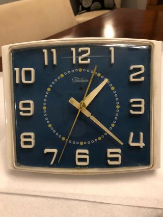 Vintage Blue/white Telechron Electric Mid Century Wall Clock Model 2ha41