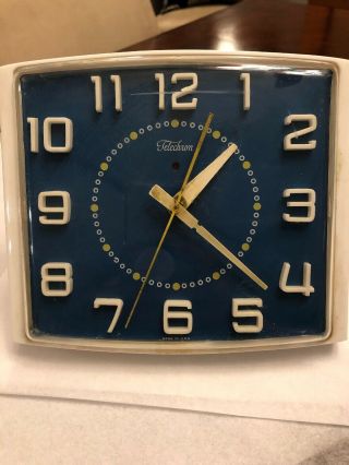 Vintage Blue/White Telechron Electric Mid Century Wall Clock Model 2HA41 2