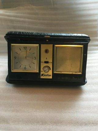 Vintage Kenton Travel Alarm Clock With Am Radio Old Suitcase Windup Desk Bedside