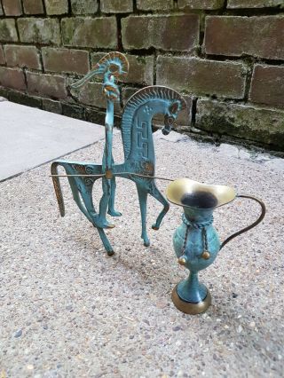 Vintage Etruscan Bronze/brass Trojan Horse And Vase Cup Weinberg Style