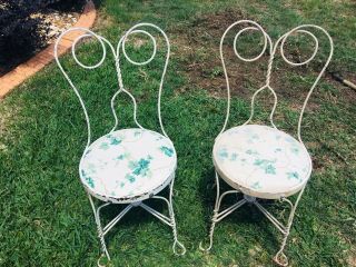 Set Of 2 Vintage Chairs Ice Cream Style Iron Adult Retro Shabby Chic