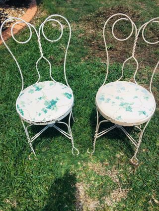 set of 2 Vintage chairs Ice Cream style iron adult retro shabby chic 4