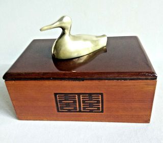 Vintage Dolbi Cashier Mid Century Mcm Brass Duck Wood Trinket Box Rare 7 " X4.  5 "