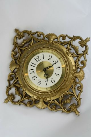 Vintage Retro Haven Wall Clock Burwood Hollywood Regency Ornate Gold Tone 2