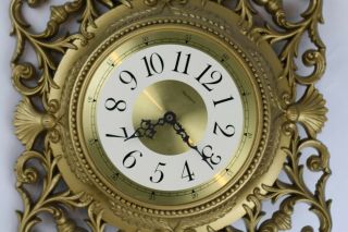 Vintage Retro Haven Wall Clock Burwood Hollywood Regency Ornate Gold Tone 4