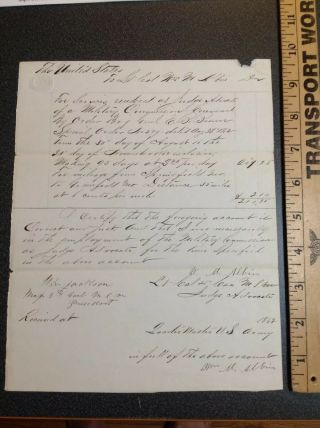 1737 Civil War Document Missouri Cavalry 1862 Judge Advocate Lt Col Wm Albin