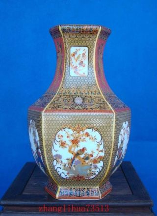 220mm Handmade Painting Cloisonne Porcelain Vase Bird Flower Yongzheng Mark Deco