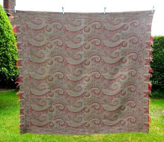 Antique Victorian Wool Paisley Shawl / Throw