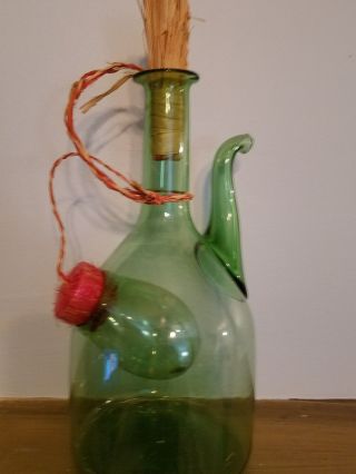 Vtg Italian Wine Decanter Cooler Carafe Green Hand Blown Glass With Ice cooler 2