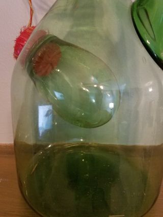 Vtg Italian Wine Decanter Cooler Carafe Green Hand Blown Glass With Ice cooler 3