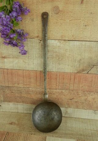 Antique Ladle Primitive Hand Forged Iron Open Hearth Cooking Kettle Ladle
